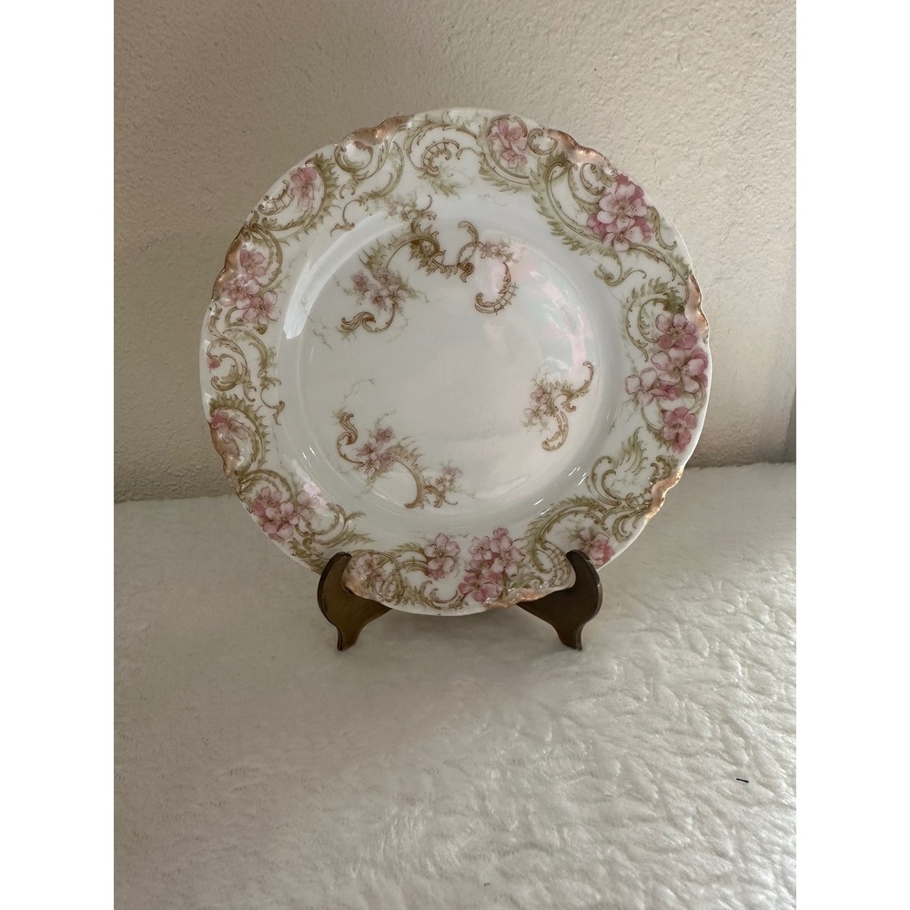 Antique Haviland & Co Limoges France Pink Floral Scalloped 7.5 Inch Plate